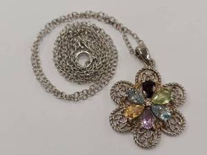 lot 97Q image: Sterling Silver Multi-Color Gemstone Necklace Pendant