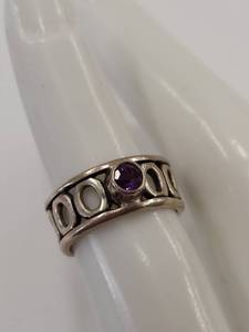 lot 101Q image: Adjustable Sterling Silver Ring with Beautiful Purple Gemstone