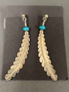 lot 119Q image: Sterling Silver Feather Earrings with Turquoise