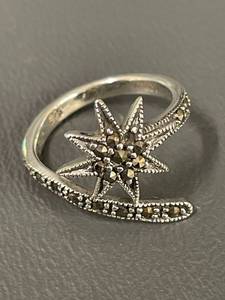 lot 125Q image: Sterling Silver Star Marcasite Ring 925 Tested
