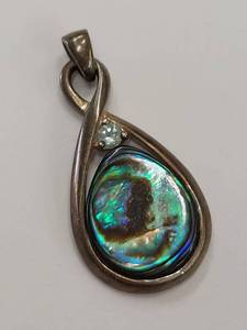 lot 144Q image: Sterling Silver Abalone Shell Pendant with Gem Accent