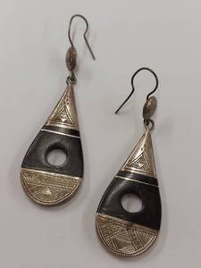 lot 182Q image: Vintage Teardrop Tuareg Ebony and Sterling Silver Earrings