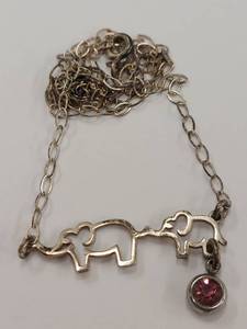lot 189Q image: Sterling Silver Elephant Necklace with Gemstone