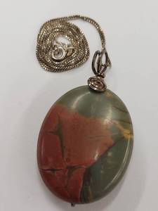 lot 192Q image: Sterling Silver Necklace with Natural Stone Pendant