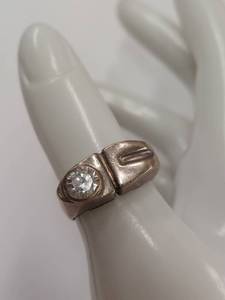 lot 193Q image: Heavy Vintage Sterling Silver Ring with Clear Stone Accent