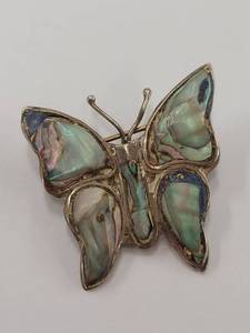 lot 196Q image: Sterling Silver Butterfly Brooch With Abalone Inlay