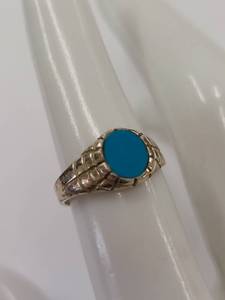 lot 198Q image: Sterling Silver Mexican Ring with Blue Stone