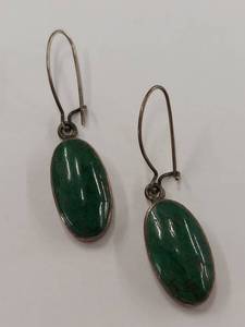 lot 204Q image: Sterling Silver Green Stone Dangle Earrings