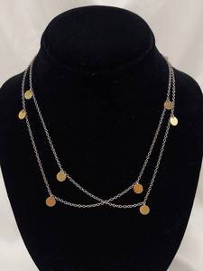 lot 206Q image: Sterling Silver Charm Necklace with Disc Pendants & Pearl