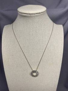 lot 1B image: Sterling Silver Necklace with Baguette Cut Pendant