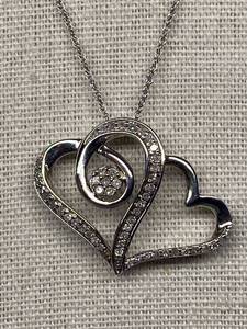 lot 29B image: Sterling Silver Heart Necklace with Crystals