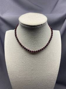 lot 36B image: Sterling Silver Garnet Bead Necklace - 12 Collar Style