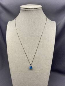 lot 50B image: Sterling Silver Necklace with Blue Gemstone Pendant