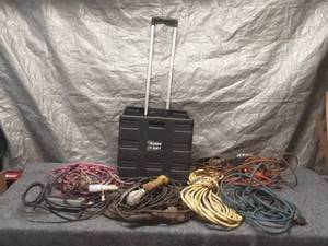 lot 15 image: Folding Utility Cart with Assorted Extension Cords