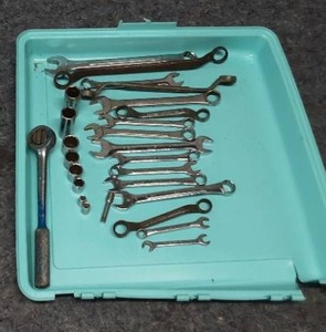 lot 20 image: Assorted Hand Tools with Wrenches and Ratchet