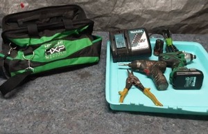 lot 22 image: Hitachi Impact Driver with Battery and Bag, Makita Charger, and Bosch Impact Driver