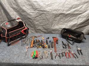 lot 28 image: Comprehensive Tool Set with Tool Bags Including Wrenches, Pliers, and More