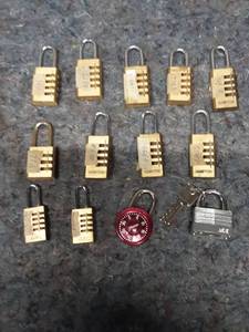 lot 45 image: Collection of 10 Brass Combination Locks with Combinations