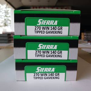 lot 25 image: SIERRA TIPPED GAME KING 270 WIN 140 gr AMMUNITION  LOT OF 3 BOXES
