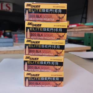 lot 31 image: SIG SAUR ELITE SERIES COPPER  300 BLACK 120 gr  5 BOXES