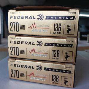 lot 38 image: FEDERAL TERMINAL ASCENT PREMIUM 270 WIN  136 gr  3 BOXES IN THIS LOT
