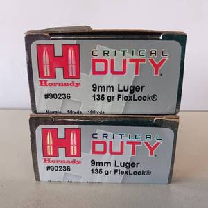 lot 68 image: HORNADY CRITICAL DUTY 9MM LUGER 135 gr  2 BOX LOT
