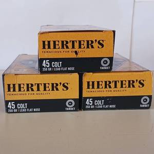 lot 84 image: HERTERS 45 COLT 250 GR  3 BOX LOT