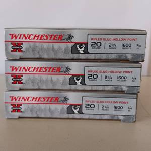 lot 90 image: WINCHESTER 20 GAUGE SHOTSHELLS  3 BOX LOT