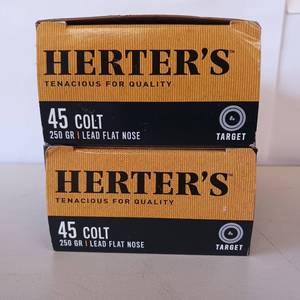 lot 100 image: HERTERS 45 COLT 250 GRAIN LEAD FLAT NOSE - 2 boxes total