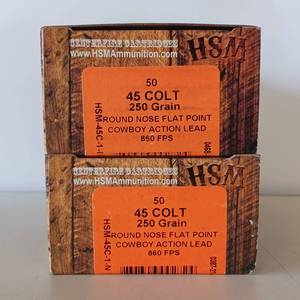 lot 110 image: 2 Box Lot  HSM Cowboy Action Cartridges  45 Colt  250 Grain