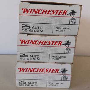 lot 126 image: WINCHESTER  25 AUTO  50 GR, FULL METAL JACKET  lot of 3 boxes