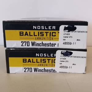 lot 127 image: NOSLER Ballistic ammunition  270 WINCHESTER  lot of 2 boxes