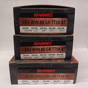 lot 135 image: BARNES  243 WIN 80 gr TTSX  BT  LOT OF 3 boxes