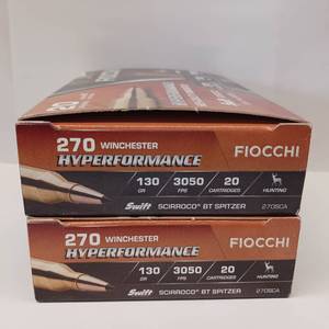 lot 152 image: FIOCCHI  270 WINCHESTER HYPERFORMANCE  130 GR.  LOT OF 2 BOXES
