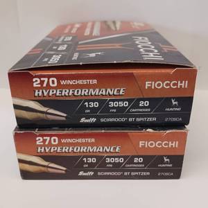 lot 153 image: FIOCCHI  270 WINCHESTER HYPERFORMANCE  130 GR.  LOT OF 2 BOXES