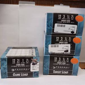 lot 160 image: FEDERAL GAME LOAD  12 GAUGE  2 34  1 OZ 7 12 SHOT  LOT OF 4 BOXES