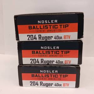 lot 168 image: 204 RUGER 40 gr  VARMINT AMMUNITION  lot of 3 boxes