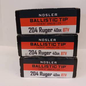 lot 169 image: 204 RUGER 40 gr  VARMINT AMMUNITION  lot of 3 boxes