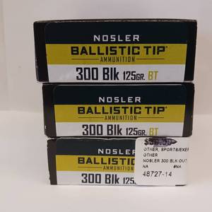 lot 171 image: NOSLER BALLISTIC TIP  300 Blk 125 gr  BT AMMUNITION  lot of 3 boxes