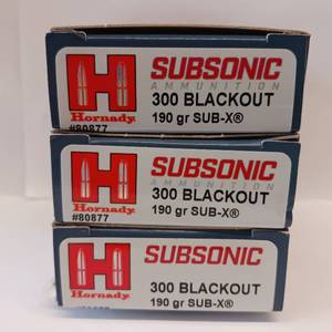 lot 173 image: HORNADY SUBSONIC  300 BLACKOUT 190 gr SUB-X  lot of 3 boxes