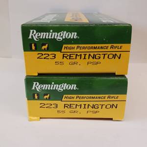lot 180 image: 223 REMINGTON  HIGH PERFORMANCE RIFLE  psp  55 gr  LOT OF 2 BOXES
