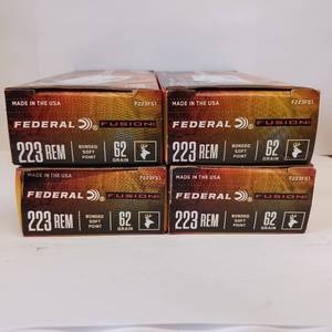 lot 190 image: FEDERAL 223 REM  FUSION - MADE IN USA - Soft Rounded point  62 gr  lot of 4 boxes