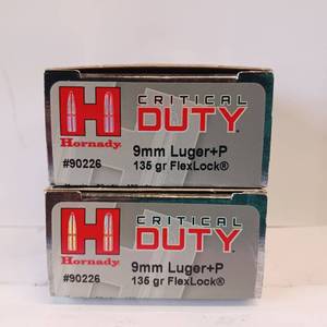 lot 192 image: HORNADY CRITICAL DUTY 9MM LUGER  P  135 gr FLEX LOCK  lot of 2 boxes