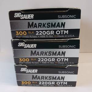 lot 194 image: SIG SAUR SUBSONIC MARSKMAN 300 BLACK  220 gr OTM  3 BOX LOT