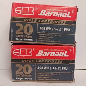 lot 212 image: Bernaul - .308 Win (7.62x51) FMJ - x2 - 20 round boxes - (40 rounds total)
