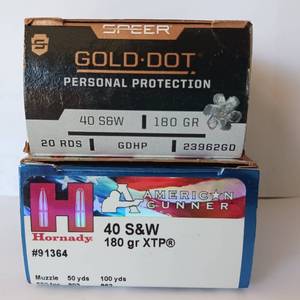 lot 225 image: 40 S&W - 180GR - 2 box lot - Hornady - Speer Gold DOt - Personal Protection - 40 rounds total