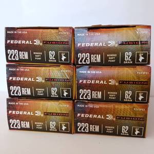 lot 243 image: Federal - FUSION - .223 REM - 62GR - Bonded Soft Point Ammunition - 20 round boxes - 120rounds total