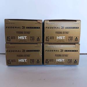lot 266 image: Federal Premium Ammo - 45 AUTO - HST - 230Gr. Personal Defense - 4 boxes (80 rounds total)
