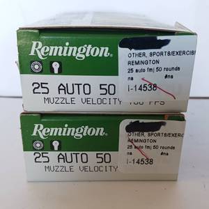 lot 269 image: 25 AUTO Ammunition - x2 - 50 round boxes (100 total) Remington UMC Ammo