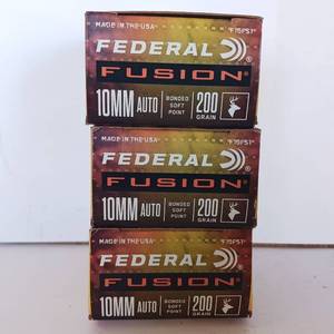 lot 270 image: 10MM Auto Ammo - Federal FUSION - 200Gr. Bonded Soft Point - 60 rounds total (3 boxes)